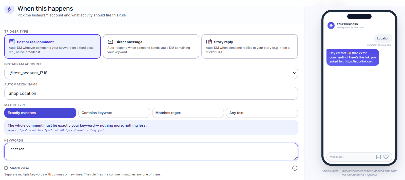 New rule creation form